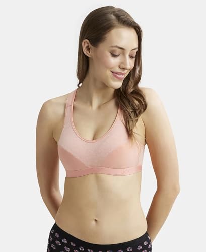 Image of Jockey 1378 Women Wirefree Padded Super Combed Cotton Elastane Stretch Full Coverage Racerback Active Bra with StayFresh and Moisture Move Treatment