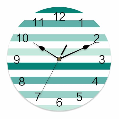 wanqinghui Teal Ombre Grey Striped 14 Inch Wall Clocks Battery