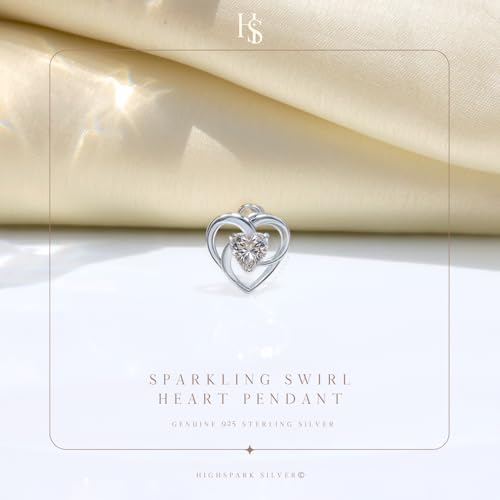 Image of HighSpark 925 Silver Solitaire Heart Pendant | 92.5 Sterling Silver & Diamond-Like Brilliance Sparkling Zirconia | Lovely Gift