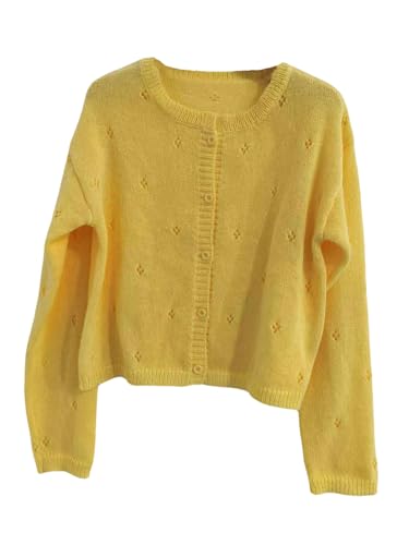 SHENHE Women's Button Down Crew Neck Lightweight Long Sleeve Soft Knit Cardigan Sweater