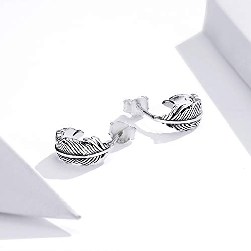 Boucles d'oreilles plumes argent 925 éclatant et ciselé main - 4