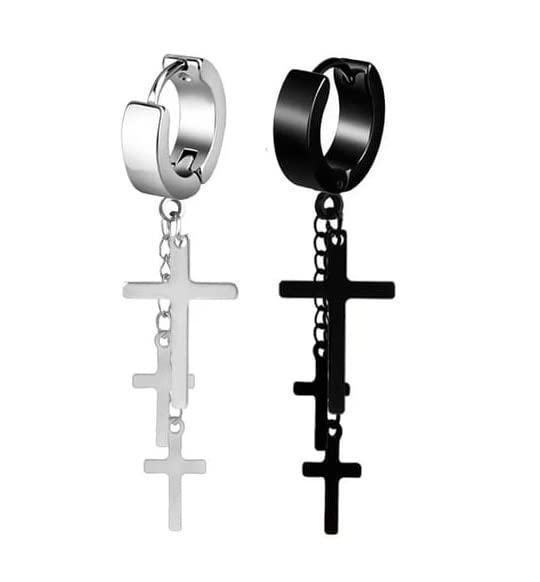 VIEN Fashion Stainless Steel Piercing Jewelry Hanging Cross Hoop Huggie Earrings for Men (B082HPYDDT) Amazon Price History, Amazon Price Tracker