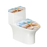 Set di 2 copriwater con stella marina e copriwater a conchiglia, antipolvere, in tessuto di poliestere, fondo elastico, morbido, universale, per la maggior parte dei coperchi del WC