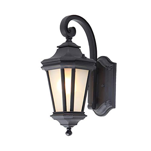 Preisvergleich Produktbild Wandleuchte Wasserdichte im Freien Aluminium Wandleuchte, Europäische Retro E27 Mattglas-Wand-Leuchter, Hof Balkon Aisle Foyer Haushalt Schwarz Wandleuchte, IP23 (Size : M)