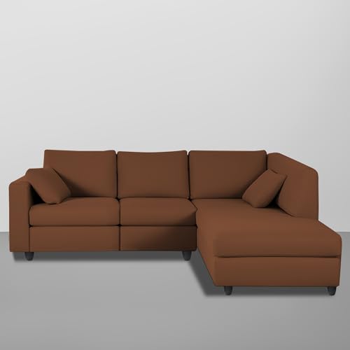 Image of Florian RHS 4 Seater L Shape Sofa Set for Living Room (Brown Fabric) Premium Fabric Sofa