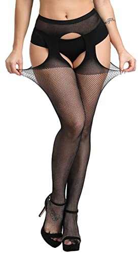 Image of Womens Suspender Pantyhose High Waist Fishnet Tights Fishnet Stockings Thigh High Stockings