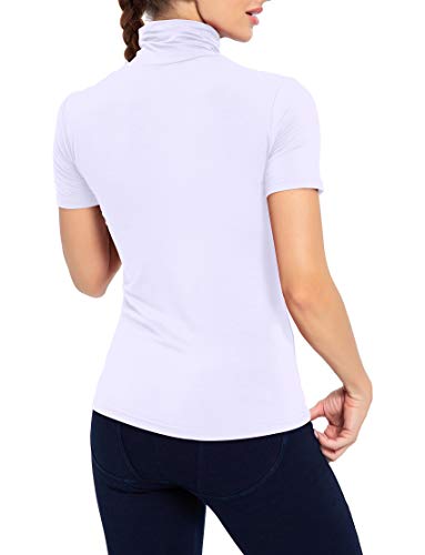 Image of AUHEGN Women's Long Sleeve Short Sleeve Lightweight Turtleneck Top Slim Fit Pullover T-Shirt (S-XXL)