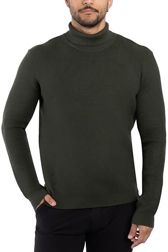 Men's Ribbed Turtle Neck Comfortable Fit Sweater, Men's Long Sleeve Mid-Weight Pullover Sweater for Fall