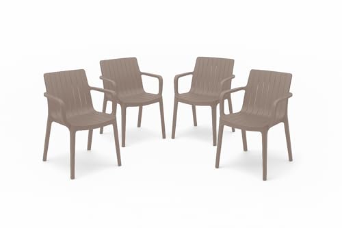 La Mejor Recopilación de Sillas de comedor de jardín los mejores 5. 45 EKE Set De 4 Sillas Modernas Comedor Exterior Interior Minimalista Apilables Duraderas De Caliad PVC (Taupe REPOSABRAZO)