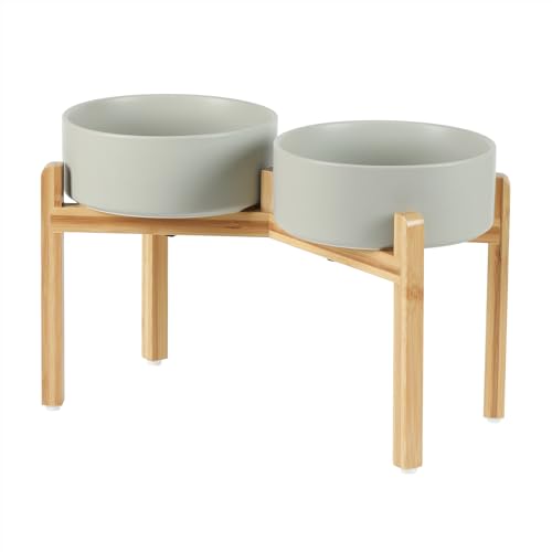 Havniva Set di ciotole doppie rialzate in ceramica con supporto, ciotole per cibo e acqua per cani di taglia grande, piatti per cani ponderati, ciotole per animali domestici (20 cm, 1700 g, grigio)