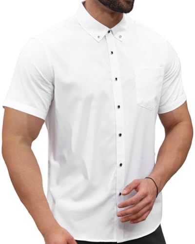 Mens Dress Shirt Short Sleeve Solid Casual Button Down Shirts with Pocket for Summer Business Wedding2