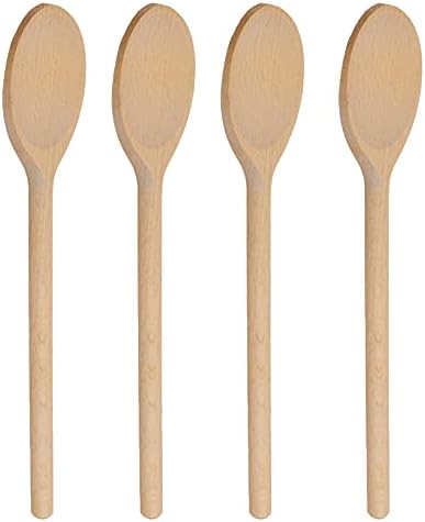 12 Inch Long Wooden Spoons for Cooking - Oval Wood Mixing Spoons for Baking, Cooking, Stirring - Sauce Spoons Made of Natural Beechwood - Set of 4