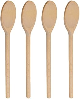 12 Inch Long Wooden Spoons for Cooking - Oval Wood Mixing Spoons for Baking, Cooking, Stirring - Sauce Spoons Made of Natural Beechwood - Set of 4