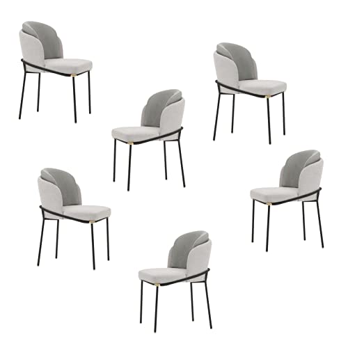 SJIALEN Modern Dining Chairs Set of 6, for Kitchen Bedroom Vanity Makeup Chair Cotton Linen Leather Household Leisure Chairs Kitchen Chair (Color : Beige+Light Grey, Size : 53x59x83cm)