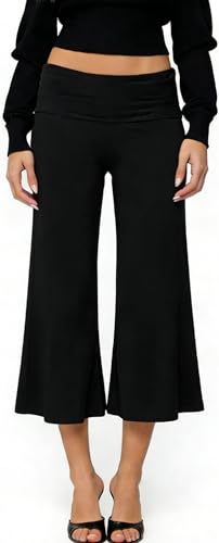 LILTWIST Women Fold Over Gaucho Pants Wide Leg Low Rise Flowy Capri Pants Yoga Lounge Cropped Flare Bottoms Culottes Summer
