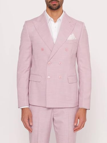 Mens Linen Suit Slim Fit Wedding Suit Double Breasted 2 Piece Suit Set Party Prom Business Blazer Pants3