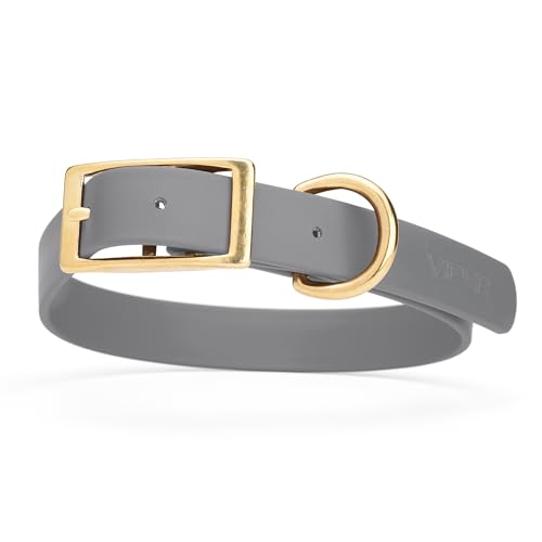 Image of Viper Biothane Heavy Duty Waterproof Dog Collar Strong Coated Nylon Webbing w /Solid Brass Hardware Odor-Proof Easy to Clean High Performance Fits Small Medium or Large Dogs, Battleship Gray