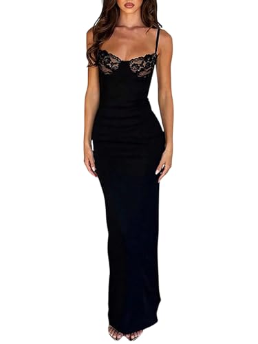 SweatyRocks Sommerkleid Damen Lang Maxikleid Mit Spitze...