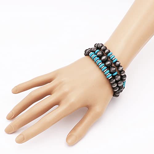 Rosemarie & Jubalee Women's Set of 3 Western Metallic Bead And Howlite Stone Stretch Bracelets, 6.75"4