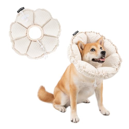 Image of H HIDREAM Soft Dog Cones for Medium Dogs,Cute Adjustable Cone for Dogs to Stop Licking,Dog Recovery Collars & Cones that can Protect Head and Foot Wounds,Egg White All-Season Style