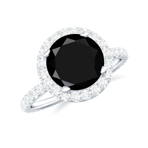 Certified Lab Grown Black Diamond Halo Ring, AAAA Quality, Black Diamond 8mm Round Shape Engagement Ring - Ready To Gift