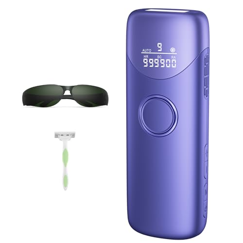 Depilación laser de 19,8 J con función de enfriamiento, 9 niveles de ajuste de energía, onda de luz roja de 600 1200 nm, 999.900 destellos, para mujeres, Morado