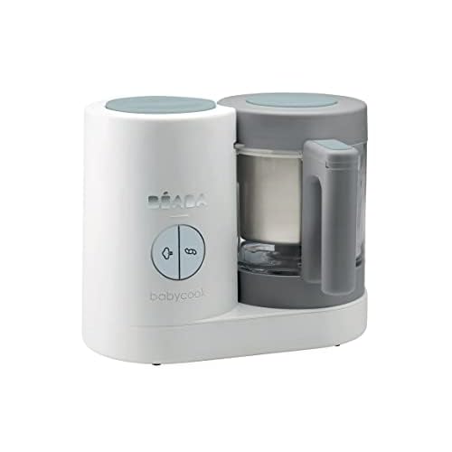 BEABA Babycook Neo Premium Non-Toxic Glass & Stainless Steel Baby Food Maker Trusted by Celebrity Moms Sustainable Design for 34 Servings in 20 Minutes, Grey/White