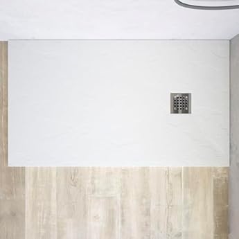 Foto di Piatto Doccia in Marmoresina Bianco Antiscivolo Effetto Pietra con Griglia Copripiletta h3cm (Bianco, 70x90)