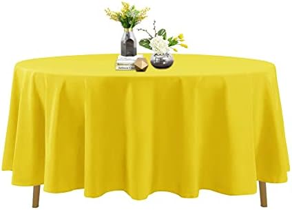 Round Tablecloth - 108 Inch Round Tablecloth - Stain and Wrinkle Resistant Washable Polyester Table Cloth, Decorative Fabric Table Cover for Dining Table, Buffet Parties and Wedding, Yellow