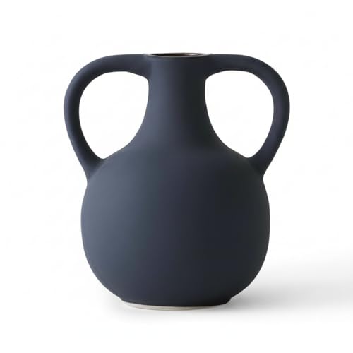 Image of PUREZENTO Unique 'Twin Beely' Vase Black Ceramic Donut Vase 5 Inch - Pack of 1 | Decorative Vases for Dried Flowers & Pampas Grass, Modern Home Decor, Living Room & Office Decor Ideas
