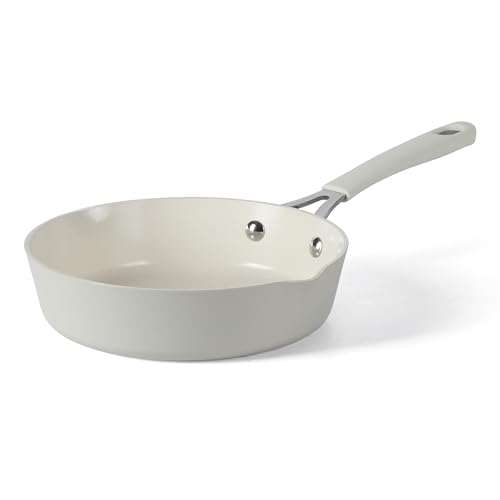 Martha Stewart Heathland 8 Inch Aluminum Fry Pan Cookware Non Toxic Premium Ceramic Non Stick Frying Pan Kitchen Egg Pan Omelet Pan Always Pan Pots and Pans Linen White Induction Safe