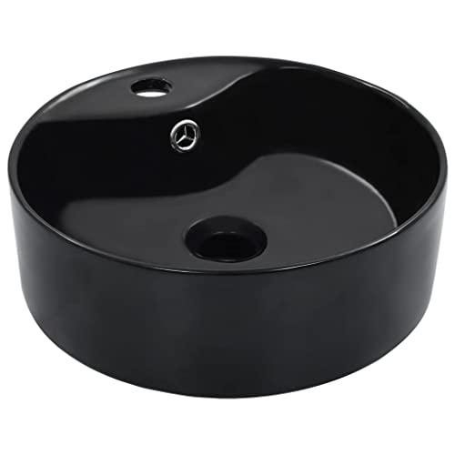 vidaXL Lavabo avec Trop-Plein Lave-Mains Vasque à Poser Monter Salle de Bain Intérieur Salle d'Eau Cabine de Toilette Maison Céramique Noir