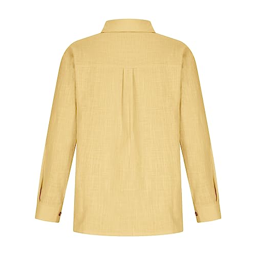 Womens Cotton Button Down Shirt Casual Long Sleeve Loose Fit Collared Linen Work Oversized Blouse Tops with Pocket
