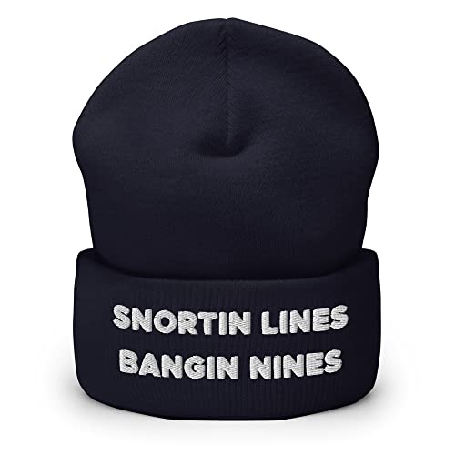 Snortin Lines Banging Nines Hat (Embroidered Cuffed Beanie) Navy
