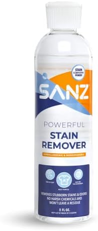 SANZ Stain Remover – For Stubborn Stains & Odors, No Residue, Hypoallergenic, Biodegradable, Zero Harsh Ingredients, 8 oz