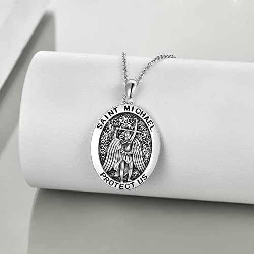 TOUPOP s925 Sterling Silver Saint St Michael Necklace for Men Michael Protect Us Pendant Jewelry for Women St Michael Medal Travel Gift Necklace for Boys Father Son Police Military