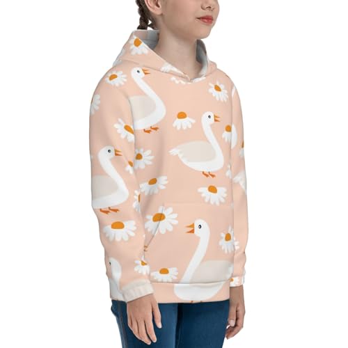 Geese and Flower Kids Pullover Hoodies Boys Sweatshirts Girls Athletic Clothes with Pocket3