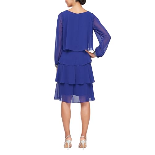 Image of S.L. Fashions Women's Long Sleeve Chiffon Short Cocktail Dress, Wedding Guest, Mother of The Bride (Petite and Regular Sizes)