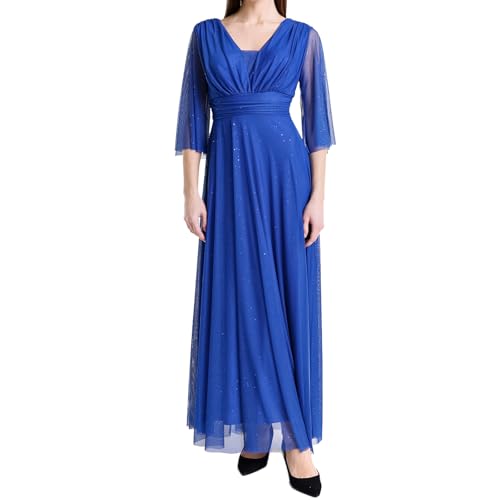 Design: Scopri l’eleganza senza tempo di questo abito lungo da cerimonia donna in tulle elasticizzato, con scollo a V e maniche a 3/4. Un modello raffinato, pensato per esaltare la femminilità con classe. Taglia unica, perfetto come vestito elegante per matrimonio, damigella o serata di gala. Made in Italy
