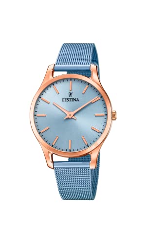 FESTINA Reloj Modelo F20507/2 de la colección Boyfriend Collection, Caja de 34 mm Gris con Correa de Acero Azul Claro para señora