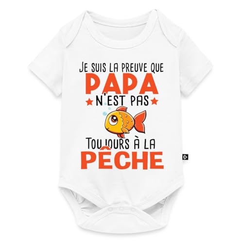 Spreadshirt Preuve Papa Pêche Pêcheur Cadeau Drôle Body Manches Courtes Bébé Bio, 56 (0-2 mois), blanc