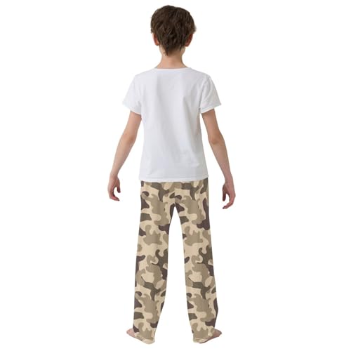 ZZXXB Brown Camouflage Boys Long Pants Soft Trousers Elastic Waist Kids Lounge Bottoms with Pockets S-XL3
