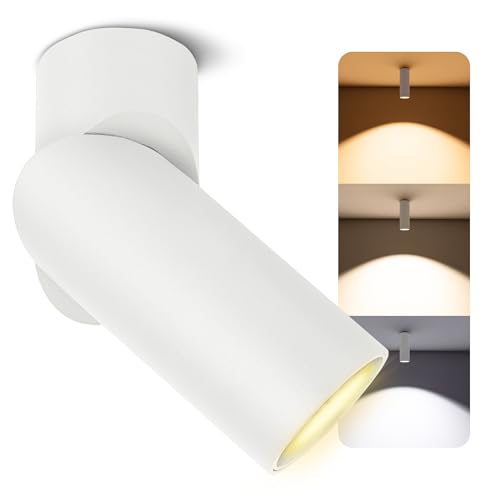 SSC-LUXon TOBI-L Aufputz Strahler 2-in-1 f&uuml;r Wand & Decke mit LED GU10 6W warmwei&szlig; - Spotlight Lampe wei&szlig; schwenkbar drehbar