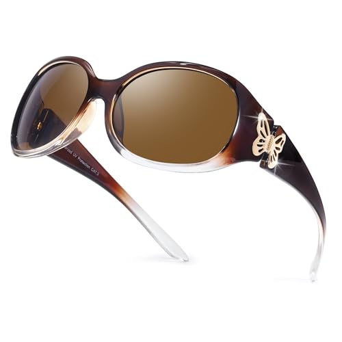 TJUTR Lunettes de soleil polarisées pour femme - Lunettes de soleil enveloppantes - Avec protection UV - Design papillon tendance, A04 dégradé...