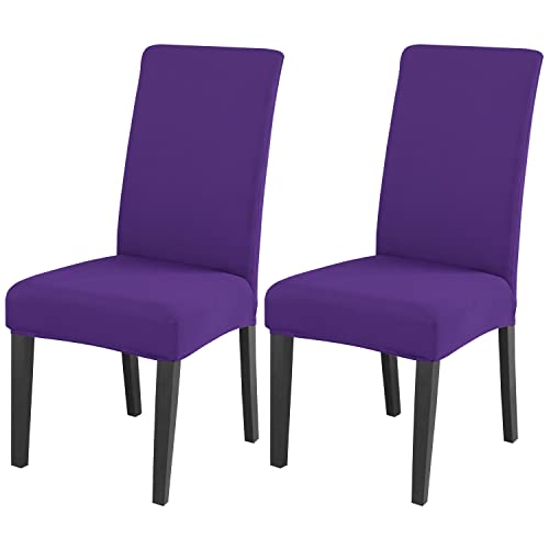 JQinHome Dining Chair Slipcover, High Stretch Removable Washable Chair Seat Protector Cover Set of 2,Chair Covers for Dining Room, Kitchen,Home Party,Wedding Ceremony(Purple, 2PC)
