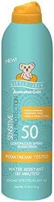 Australian Gold Australian gold little joey continuous spray, spf 50 broad spectrum water resistant for up to 80 minutes pediatrician tested hypoallergenic fragrance free, 6 Ounce, A70915
