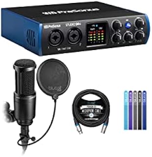 PreSonus Studio 24c USB Audio Interface for Windows and Mac Bundle with Audio Technica AT2020 Condenser Microphone, Blucoil 10-FT Balanced XLR Cable, Pop Filter, and 5-Pack of Reusable Cable Ties