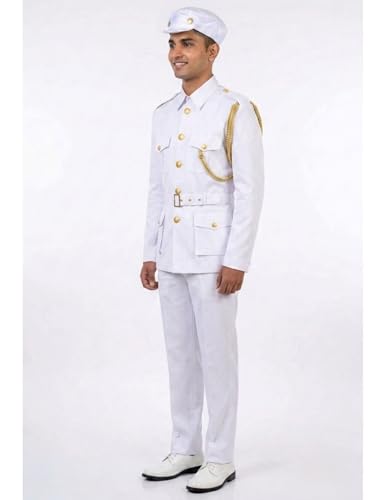 Image of BookMyCostume Navy Dress for Kids - Professionals & Community Helpers Uniform Costume with Shirt, Pants, Cap & Whistle | Navy Officer & Captain Outfit for Fancy Dress & School Events | Adult S-M