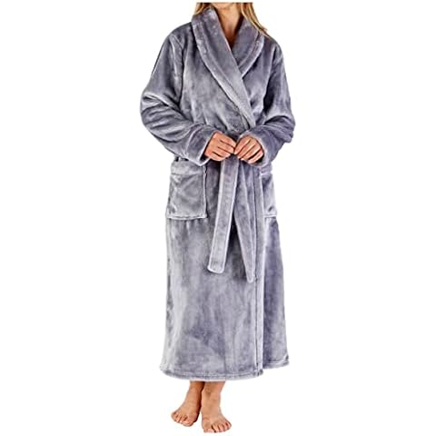 Slenderella Womens Super Thick Soft Plain Silver Grey Velvet Fleece Shawl Collared Tie Belt 48" Dressing Gown XXL 24 26 Cover