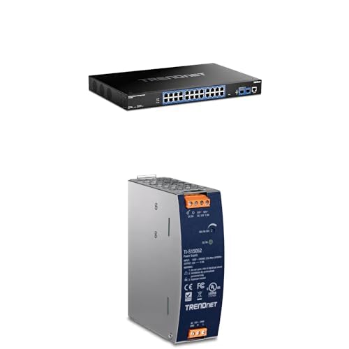 Image of TRENDnet Bundle 26-Port Industrial Gigabit L2 Managed Rackmount Switch, TI-RG262i,150W, 52V DC, 2.89A AC to DC DIN-Rail Power Supply, TI-S15052
